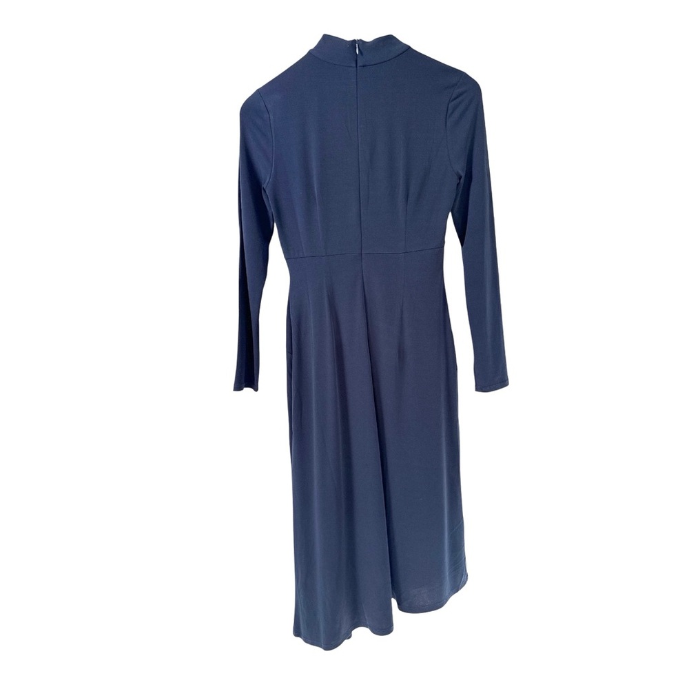 MAGGY LONDON Long Sleeve Mock Neck Midi Dress With Asymmetrical Hem Blue Size 2 - Picture 3 of 6